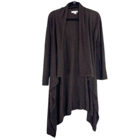 Bryn Walker Lambswool Open Front Long Duster Cardigan in Brown - Picture 1 of 4
